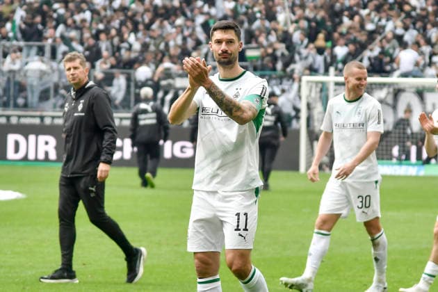 Schlussjubel Schlußjubel Emotion Freude Tim Kleindienst (Moenchengladbach 11) 16.05.2026 ¢ Fussball ¢ Borussia Moenchengladbach vs TSG Hoffenheim, Borussia-Park, Moenchengladbach, DFB DFL REGULATIONS PROHIBIT ANY USE OF PHOTOGRAPHS AS IMAGE SEQUENCES AND OR QUASI-VIDEO