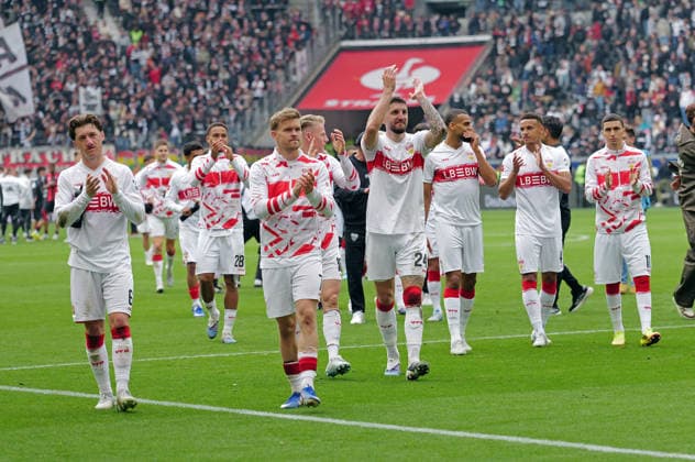 16.05.2026, xovx, Fußball Fußball Bundesliga, Eintracht Frankfurt - VfB Stuttgart Jubel bei den Spielern des VfB Stuttgart nach dem 2:2 in Frankfurt (DFL DFB REGULATIONS PROHIBIT ANY USE OF PHOTOGRAPHS as IMAGE SEQUENCES and or QUASI-VIDEO) emspor Frankfurt