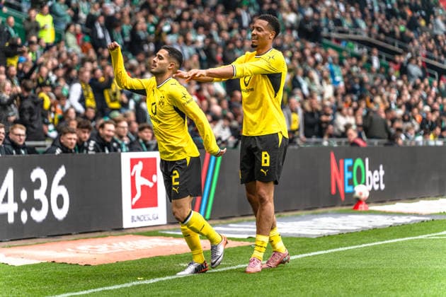 Deutschland: Bundesliga 2025 2026 34. Spieltag, SV Werder Bremen vs. Borussia Dortmund Samstag, 16.05.2026 Weserstadion, Bremen Tor zum 0:2 durch Yan Couto (Borussia Dortmund, 2) Felix Nmecha (Borussia Dortmund, 8) Jubel Freude Emotionen Torjubel Copyright: xCelinaxLeiersx