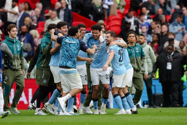FA Cup Final Chelsea v Manchester City Wembley Stadium 16.05.2026 Manchester City players celebrate at the end FA Cup Final Chelsea v Manchester City Wembley Stadium 16.05.2026 Times Photographer Bradley Ormesher.  Copyright: xBradleyxOrmesherx NINTCHDBPICT001081307419