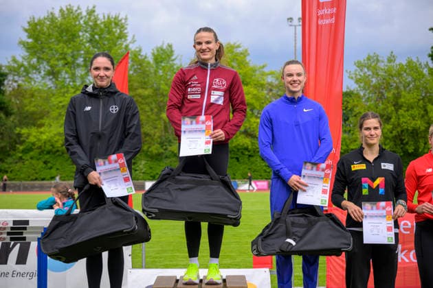 Sophie Weissenberg (TSV Bayer o4 Leverkusen), Vanessa Grimm (Koenigsteiner LV) und Sofie Dokter (Niederlande) GER Lotto Deichmeeting 2026, Athletics, 16.05.2026, GER Lotto Deichmeeting 2026, Athletics, 16.05.2026, Neuwied Copyright: xEibnerxPressefoto JanxPapenfussx EP_JPS