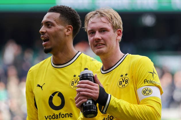16.05.2026, xgrfx, Fussball 1.Bundesliga, SV Werder Bremen - Borussia Dortmund v.l. Felix Nmecha, Julian Brandt (Borussia Dortmund) (DFL DFB REGULATIONS PROHIBIT ANY USE OF PHOTOGRAPHS as IMAGE SEQUENCES and or QUASI-VIDEO) Bremen