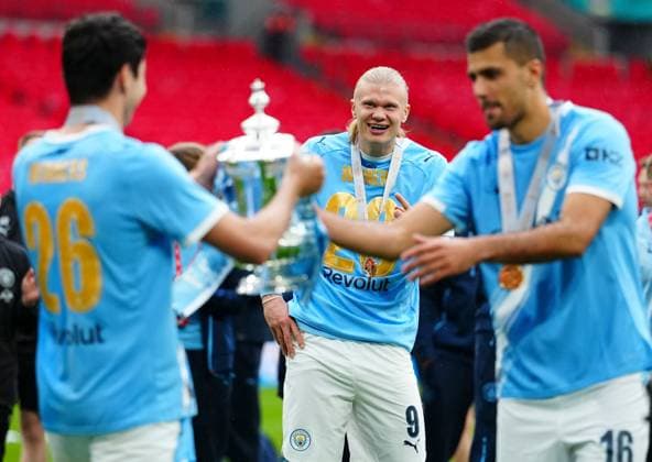 Erling Haaland of Manchester City celebrates Chelsea v Manchester City, Emirates FA Cup Final, Football, Wembley Stadium, London, UK - 16 May 2026London Wembley Stadium United Kingdom EDITORIAL USE ONLY No use with unauthorised audio, video, data, fixture lists, club league logos or live services. Online in-match use limited to 120 images, no video emulation. No use in betting, games or single club league player publications. Copyright: xJavierxGarcia Shutterstockx 16876844cc