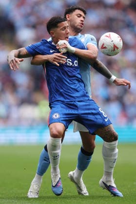 FA Cup Final 2026 16 May 2026, London - Emirates FA Cup Final - Chelsea v Manchester City - Enzo Fernandez of Chelsea and Matheus Nunes of Manchester City - Photo: Charlotte Wilson Offside. London UK Copyright: xCharlottexWilsonx xOffsidexOffside