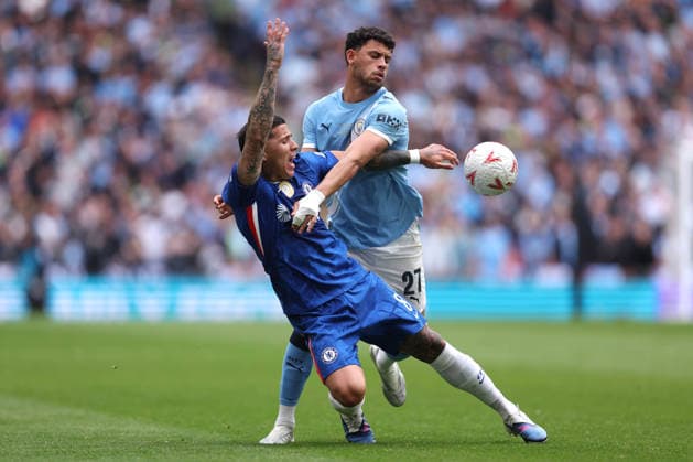 FA Cup Final 2026 16 May 2026, London - Emirates FA Cup Final - Chelsea v Manchester City - Enzo Fernandez of Chelsea and Matheus Nunes of Manchester City - Photo: Charlotte Wilson Offside. London UK Copyright: xCharlottexWilsonx xOffsidexOffside
