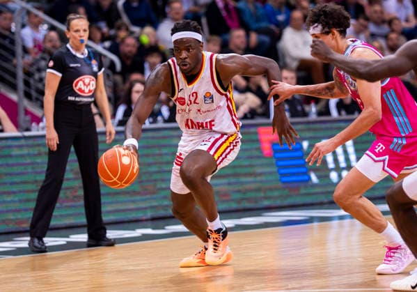 Charles Thompson (Fitness First Wuerzburg Baskets, 32) Telekom Baskets Bonn - Fitness First Würzburg Baskets 16.05.2026 Basketball, easyCredit Basketball Bundesliga, Playoffs, Viertelfinale Spiel 1, GER, Bonn, Telekom Dome Bonn Copyright: HMBxMedia xMarcoxBader