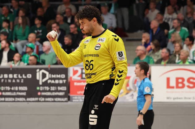16.05.2026, Handball, Herren, 3. Liga, Saison 2025 2026, Aufstiegsrunde, HG Saarlouis - ASV Hamm-Westfalen, Marcos Vinicois Colodeti (ASV Hamm-Westfalen) jubelt Saarlouis Stadtgartenhalle Saarland Deutschland (DEU) Copyright: xSebastianxBachx
