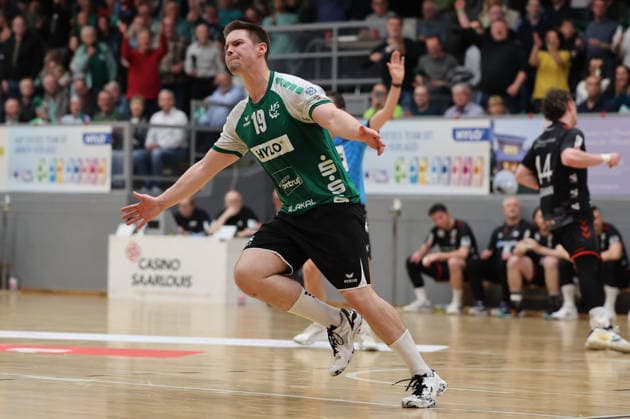 16.05.2026, Handball, Herren, 3. Liga, Saison 2025 2026, Aufstiegsrunde, HG Saarlouis - ASV Hamm-Westfalen, Lars Weissgerber (HG Saarlouis) jubelt Saarlouis Stadtgartenhalle Saarland Deutschland (DEU) Copyright: xSebastianxBachx
