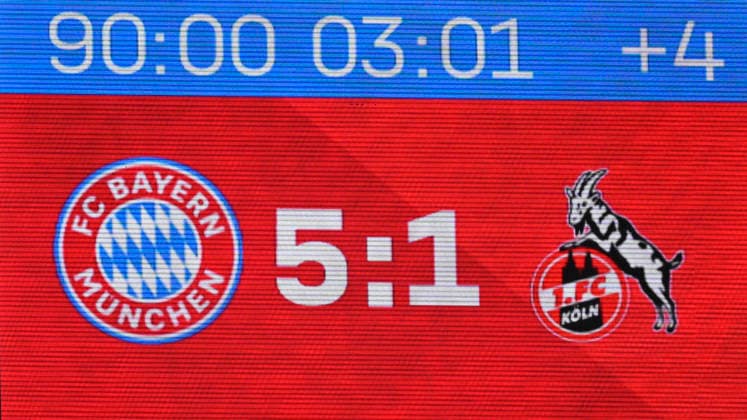 Anzeigetafel Spielstand Endstand 5:1 FC Bayern Muenchen FCB vs 1. FC Koeln 16.05.2026 DFL REGULATIONS PROHIBIT ANY USE OF PHOTOGRAPHS AS IMAGE SEQUENCES AND OR QUASI-VIDEO FC Bayern Muenchen FCB vs 1. FC Koeln