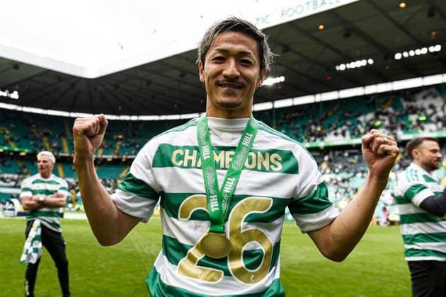 Celtic v Heart of Midlothian William Hill Premiership Daizen Maeda of Celtic celebrates at full time during the William Hill Premiership match at Celtic Park, Glasgow 16 05 2026 UK Newspapers OUT Copyright: xJamiexJohnstonx FIL-23440-0490