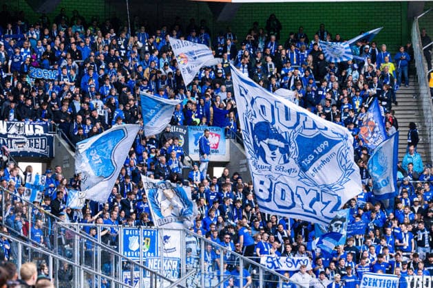 Mönchengladbach, Deutschland 16. Mai 2026: 1. BL - 2025 2026 - Sp. 34 - Borussia Mönchengladbach gegen TSG Hoffenheim Im Bild: Die Fans der TSG Hoffenheim DFL regulations prohibit any use of photographs as image sequences and or quasi-video. Borussia Park Nordrhein Westfalen Copyright: xFotostandx xGörtzx