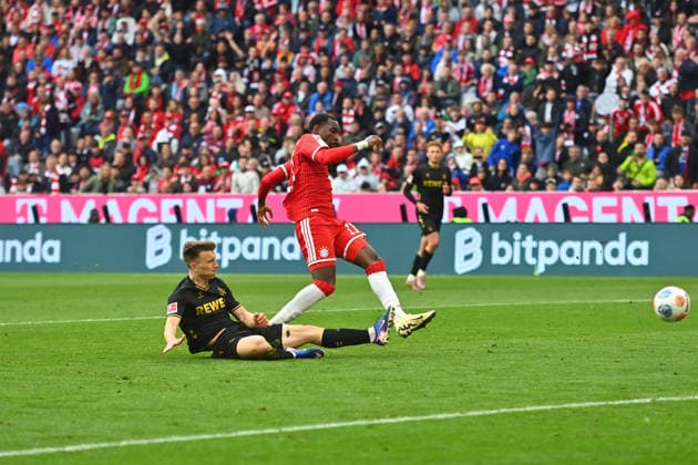 Tor Nicolas JACKSON (Bayern Muenchen) zum 5-1, Aktion,Torschuss. Fussball 1. Bundesliga Saison 2025 2026, 34.Spieltag, Spieltag34 FC Bayern Muenchen - 1.FC Koeln 5-1 am 16.05.2026 , A L L I A N Z A R E N A.