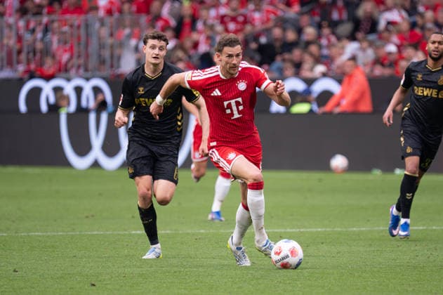 GER, Bayern, Muenchen, Fussball, FC Bayern Muenchen - 1. FC Koeln, in der Allianz Arena, Muenchen, Bundesliga, 34. Spieltag, 16.05.26, v.l. Eric Martel (1. FC Koeln, 6), Leon Goretzka (FC Bayern Muenchen, 8), im Angriff DFL DFB regulations prohibit any use of photographs as image sequences and or quasi-video, Copyright: HMB-Media MichaelxNibel