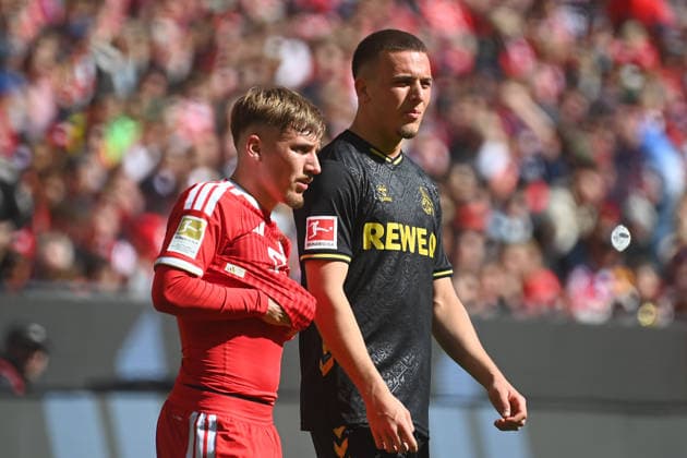v.li:Lennart KARL (Bayern Muenchen), Said EL MALA (1.FC Koeln). Fussball 1. Bundesliga Saison 2025 2026, 34.Spieltag, Spieltag34 FC Bayern Muenchen - 1.FC Koeln 5-1 am 16.05.2026 , A L L I A N Z A R E N A.