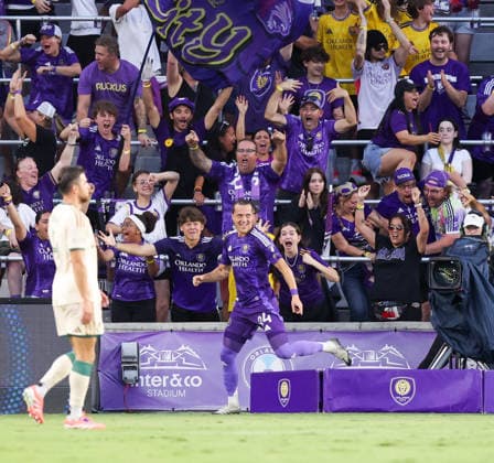 May 16, 2026, U.S.: Orlando City SC defender GRIFFIN DORSEY (24) celebrates a goal during the first half against Atlanta United. The Orlando City Soccer Club hosted Atlanta United at Inter&Co Stadium in Orlando, FL. MLS, Fussball Herren, USA 2026: Atlanta United FC Vs Orlando City Soccer Club  - ZUMAm299 20260516_znp_m299_002 Copyright: xTaylorxMcFeex