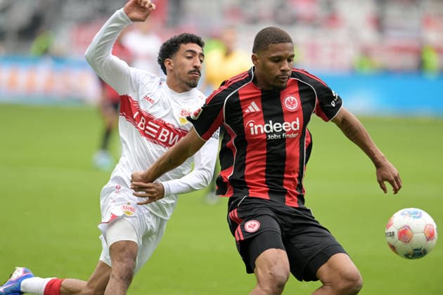 Tiago Tomas (li). gegen Aurele Amenda fotografiert beim Fußball Bundesliga Spiel Eintracht Frankfurt gegen den VFB. Stuttgart am 16.5.2026 in Frankfurt. (DFL DFB REGULATIONS PROHIBIT ANY USE OF PHOTOGRAPHS as IMAGE SEQUENCES and or QUASI-VIDEO)