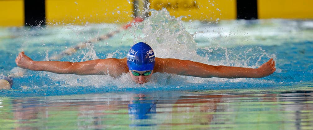16.05.2026 Schwimmsport 61. Internationales Schwimmfest Nordbad DSW Darmstadt hier WK314 B-Finale 100m Schmetterling David Gening 2010 SSKC Poseidon Aschaffenburg Darmstadt Hessen Deutschland