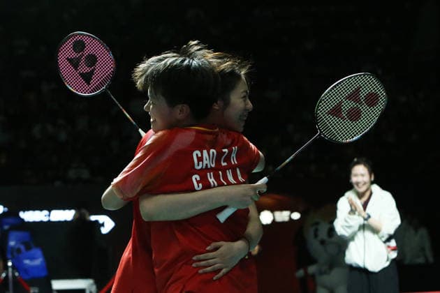 (260517) -- BANGKOK, May 17, 2026 -- Bao Lijing (rear) Cao Zihan of China celebrate after winning the women s doubles final match between Bao Lijing Cao Zihan of China and Iwanaga Rin Nakanishi Kie of Japan at the Thailand Open 2026 badminton tournament in Bangkok, Thailand, May 17, 2026. ) (SP)THAILAND-BANGKOK-BADMINTON-THAILAND OPEN 2026-WOMEN S DOUBLES-FINAL RachenxSageamsak 