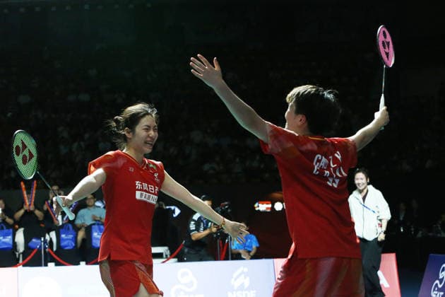 (260517) -- BANGKOK, May 17, 2026 -- Bao Lijing (L) Cao Zihan of China celebrate after winning the women s doubles final match between Bao Lijing Cao Zihan of China and Iwanaga Rin Nakanishi Kie of Japan at the Thailand Open 2026 badminton tournament in Bangkok, Thailand, May 17, 2026. ) (SP)THAILAND-BANGKOK-BADMINTON-THAILAND OPEN 2026-WOMEN S DOUBLES-FINAL RachenxSageamsak 