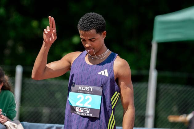 Joshua Abuaku (Eintracht Frankfurt e.V., 300m Huerden Maenner, 22), GER, Leichtathletik, Athletics, Internationales KOST Laeufermeeting, Pliezhausen, 17.05.2026, GER, Leichtathletik, Athletics, Internationales KOST Laeufermeeting, Pliezhausen, 17.05.2026 Pliezhausen Copyright: xStefanxMayerx EP_SMR