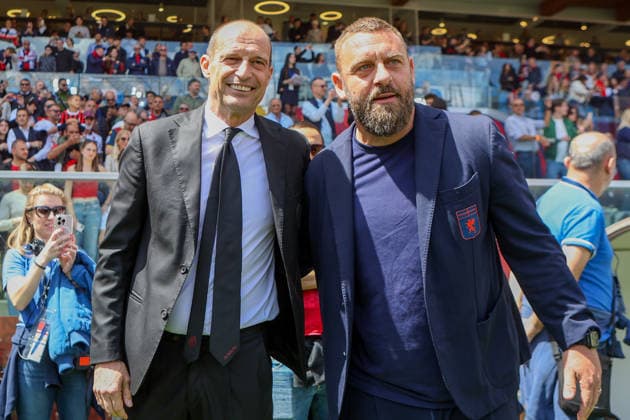 GenoaÕs head coach Daniele De Rossi and MilanÕs head coach Massimiliano Allegri during the Serie A soccer match between Genoa and Milan at the Luigi Ferraris Stadium in Genoa, Italy - Sunday, May 17, 2026. - Soccer .  Copyright: xTanoxPecoraro LaPressex
