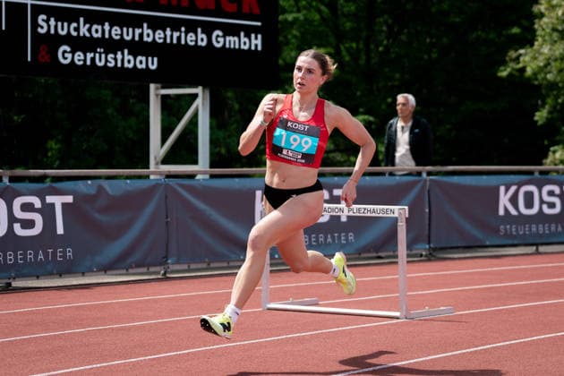Rebekka Feirle (LG Oestl. Bodenseekreis, 300m Huerden Frauen, 199), GER, Leichtathletik, Athletics, Internationales KOST Laeufermeeting, Pliezhausen, 17.05.2026, GER, Leichtathletik, Athletics, Internationales KOST Laeufermeeting, Pliezhausen, 17.05.2026 Pliezhausen Copyright: xStefanxMayerx EP_SMR