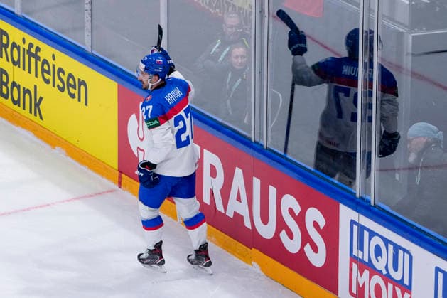 FRIBOURG, SWITZERLAND - MAY 17: Marek Hrivik of Slovakia celebrates his goal during the 2026 IIHF Ice hockey, Eishockey World Championship, WM, Weltmeisterschaft Switzerland game between Italy and Slovakia at BCF Arena on May 17, 2026 in Fribourg, Fribourg. Fribourg BCF Arena Fribourg Switzerland Copyright: xJustPictures.ch JarixPestelaccix jp-en-EuSpIm-JP6_JAR_Italy_Slovakia_16May2026_00041