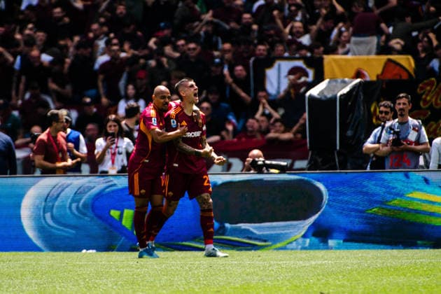 IPA84781914 - Gianluca Mancini of AS Roma celebrates during Roma-Lazio, Serie A 2025 2026 at Stadio Olimpico on May 17, 2026 during AS Roma vs SS Lazio, Italian soccer Serie A match in Rome, Italy, May 17 2026  Copyright: xDomenicoxBari IPAxSportx xx 84781914