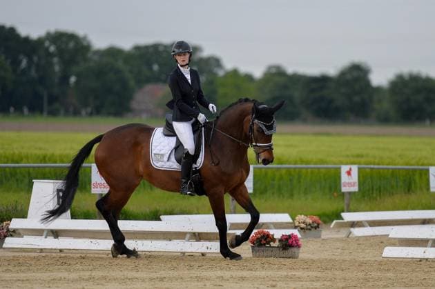 Reiten Jubiläumsturnier beim RuFV Bruckhausen ** NUR FÜR REDAKTIONELLE ZWECKE ** EDITORIAL USE ONLY **<p>Julia Wichert, RFV Bruckhausen 1925 e. V., reitet (Dressurprüfung Kl.A**) am Sonntag, den 17.05.2026, in Hünxe. Deutschland NRW Voerde Copyright: OleksandrxVoskresenskyi