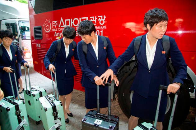 Naegohyang Women s FC, May 17, 2026 : Members of Pyongyang-based Naegohyang Women s FC arrive at a hotel in Suwon, about 30 km south of Seoul, South Korea. Naegohyang s 27 players and 12 members of their staff traveled from Beijing. The North Korean women s football club will take on Suwon FC Women of South Korea in the semifinals of the AFC Women s Champions League at Suwon Stadium in Suwon on Wednesday. The other semifinal match will pit Melbourne City FC against Nippon TV Tokyo Verdy Beleza on Wednesday at Suwon Stadium. The final is scheduled on Saturday at Suwon Stadium. The Women s Champions League is Asia s top women s club competition and offers US$1 million to the champions.  aflo_330804368