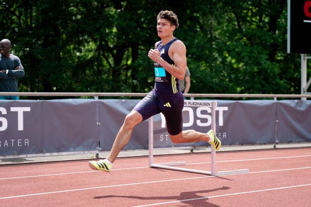 Owe Fischer-Breiholz (Koenigsteiner LV, 300m Huerden Maenner, 3), GER, Leichtathletik, Athletics, Internationales KOST Laeufermeeting, Pliezhausen, 17.05.2026, GER, Leichtathletik, Athletics, Internationales KOST Laeufermeeting, Pliezhausen, 17.05.2026 Pliezhausen Copyright: xStefanxMayerx EP_SMR