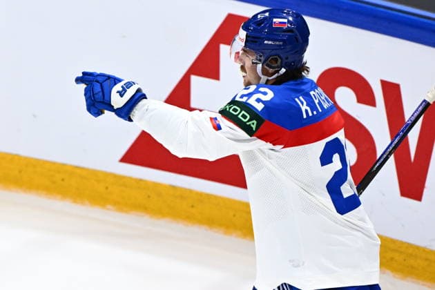 Kristian Pospisil (SVK) celebrates a goal during the 2026 IIHF World Championship, WM, Weltmeisterschaft Group B, match Italy vs Slovakia, on May 17, 2026, Fribourg, Switzerland. (CTKxPhoto RadekxPetrasek) CTKPhotoP2026051703525  CTKPhotoP2026051703525