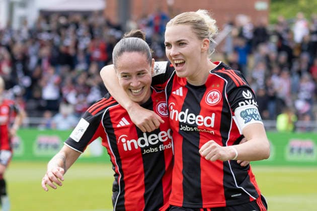 Google Pixel Frauen Bundesliga: Eintracht Frankfurt - 1. FC Union Berlin, 17.05.2026 Laura Freigang (Eintracht Frankfurt 10) bejubelt feiert ihren Treffer ihr Tor zum 2:2 Ausgleich mit Geraldine Reuteler (Eintracht Frankfurt 14), Eintracht Frankfurt - 1. FC Union Berlin, Frankfurt, Stadion am Brentanobad, 17.5.2026 Copyright: xBEAUTIFULxSPORTS Gawlikx