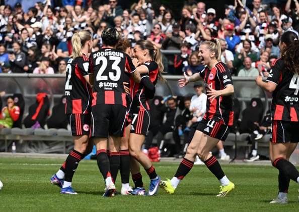 17.05.2026, xsltx, Fussball Google Pixel Frauen-Bundesliga, Eintracht Frankfurt - 1.FC Union Berlin v.l. Jubel nach dem 3:2 von Lisanne Gräwe (Eintracht Frankfurt) (DFL DFB REGULATIONS PROHIBIT ANY USE OF PHOTOGRAPHS as IMAGE SEQUENCES and or QUASI-VIDEO)