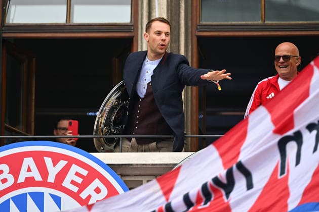Manuel NEUER (Torwart Bayern Muenchen), Meisterfeier FC Bayern Muenchen auf dem Rathausbalkon auf dem Marienplatz in Muenchen am 17.05.2026. Fussball 1. Bundesliga Saison 2025 2026, 34.Spieltag,