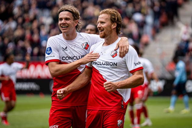 2026-05-17 FC Utrecht v Fortuna Sittard - Dutch Eredivisie UTRECHT, NETHERLANDS - MAY 17: Niklas Vesterlund of FC Utrecht, Dani de Wit of FC Utrecht celebrate the first goal during the Dutch Eredivisie match between FC Utrecht and Fortuna Sittard at Stadion Galgenwaard on May 17, 2026 in Utrecht, Netherlands. Utrecht Stadion Galgenwaard Netherlands Content not available for redistribution in The Netherlands directly or indirectly through any third parties. Copyright: xGabrielxCalvinoxAlonsox