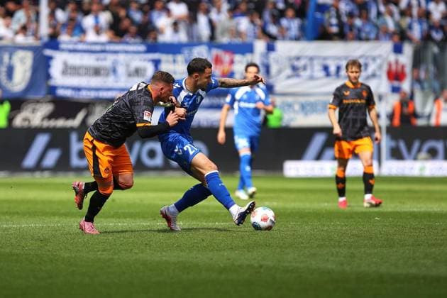 Magdeburg, Sachsen-Anhalt, Deutschland, 17.05.2026: Avnet Arena: 34. Spieltag, Saison 2025 26, 2. Fußball-Bundesliga: 1. FC Magdeburg - 1. FC Kaiserslautern: Falko Michel (21, 1. FC Magdeburg) am Ball