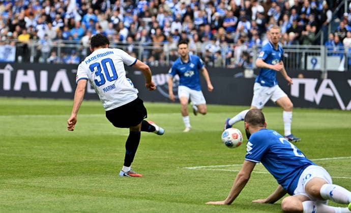 17.05.2026, xfux, Fussball 2.Bundesliga, SV Darmstadt 98 - SC Paderborn 07 v.l. Torschuetze Torschütze Stefano Marino (SC Paderborn) Goal scored, Tor zum 0:1 (DFL DFB REGULATIONS PROHIBIT ANY USE OF PHOTOGRAPHS as IMAGE SEQUENCES and or QUASI-VIDEO) Darmstadt