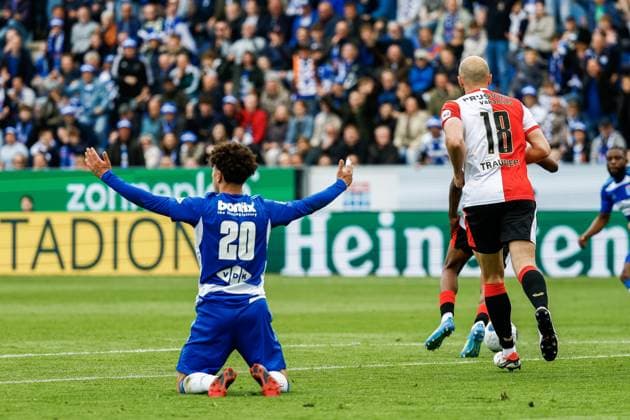 ZWOLLE - Gabriel Reiziger of PEC Zwolle responds after foul during the Dutch Eredivisie match between PEC Zwolle and Feyenoord at the MAC3Park stadium on May 17, 2026 in Zwolle, the Netherlands. VINCENT JANNINK ANP Eredivisie 2025-2026 xVIxANPxSportx xxANPxIVx 558545885 originalFilename: 558545885.jpg