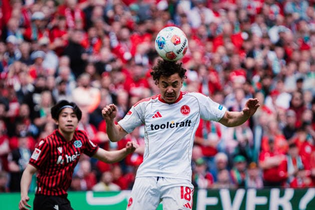 2. Bundesliga: Hannover 96 vs. 1. FC Nürnberg, 17.05.2026 Rafael Lubach (1. FC Nürnberg, 18) macht einen Kopfball; Fußball, 2. Bundesliga, 34. Spieltag: Hannover 96 vs. 1. FC Nürnberg am 17.05.2026 in der Heinz von Heiden Arena, Hannover DFL REGULATIONS PROHIBIT ANY USE OF PHOTOGRAPHS AS IMAGE SEQUENCES AND OR QUASI-VIDEO.