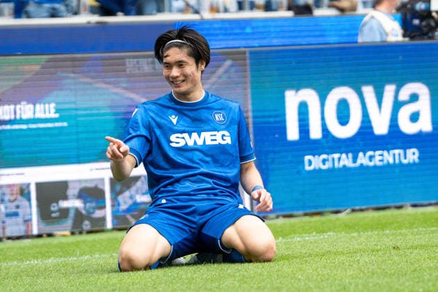 17.05.2026, xdaymx, Fussball 2.Bundesliga, Karlsruher SC - VfL Bochum, Torjubel von Shio Fukuda (Karlsruher SC) zum 1:1 (DFL DFB REGULATIONS PROHIBIT ANY USE OF PHOTOGRAPHS as IMAGE SEQUENCES and or QUASI-VIDEO) Karlsruhe