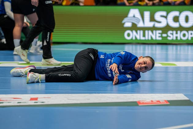 HSG Blomberg-Lippe (GER) vs. Borussia Dortmund (GER) Handball, 1. Handball Bundesliga Frauen, Finale, Spiel 1, 17.5.2026, Saision 2025 2026, Dortmund Ona Vegue (HSG Blomberg-Lippe, 14) beim Aufwaermen Dortmund Sporthalle Wellinghofen Deutschland