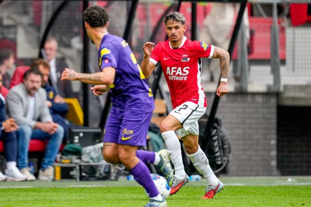 2026-05-17 AZ Alkmaar v NAC Breda - Dutch Eredivisie ALKMAAR, NETHERLANDS - MAY 17: Weslley Patati of AZ Alkmaar runs with the ball during the Dutch Eredivisie match between AZ Alkmaar and NAC Breda at AFAS Stadion on May 17, 2026 in Alkmaar, Netherlands. Alkmaar AFAS Stadion Netherlands Content not available for redistribution in The Netherlands directly or indirectly through any third parties. Copyright: xEdxvanxdexPolx