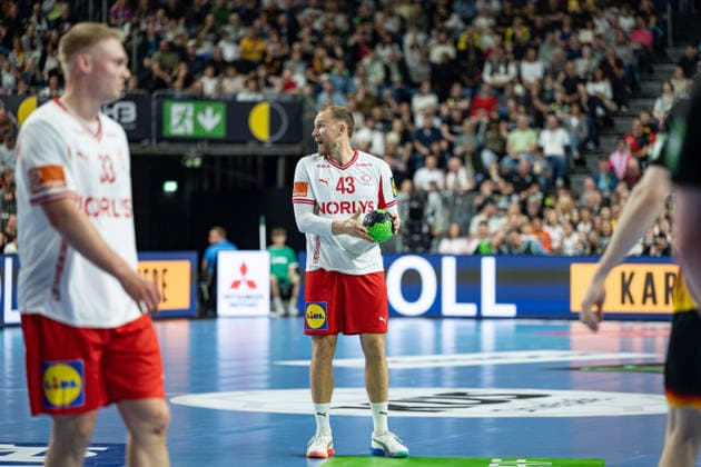 Mens Handball international match, Länderspiel, Nationalmannschaft Germany - Denmark. May 17, 2026 Emil Bergholt (Denmark, 33), Simon Pytlick (Denmark, 43), ; Mens Handball International Match, Germany - Denmark. May 17, 2026 Copyright: xBEAUTIFULxSPORTS Erlhofx