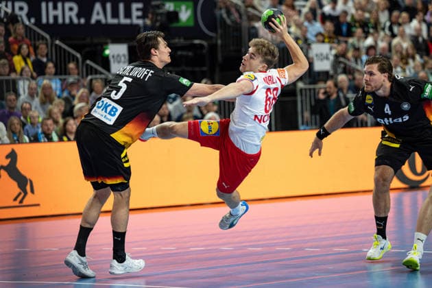 Mens Handball international match, Länderspiel, Nationalmannschaft Germany - Denmark. May 17, 2026 Miro Schluroff (Germany Deutschland, 5), d66 Johannes Golla (Germany Deutschland, 4), ; Mens Handball International Match, Germany - Denmark. May 17, 2026 Copyright: xBEAUTIFULxSPORTS Erlhofx