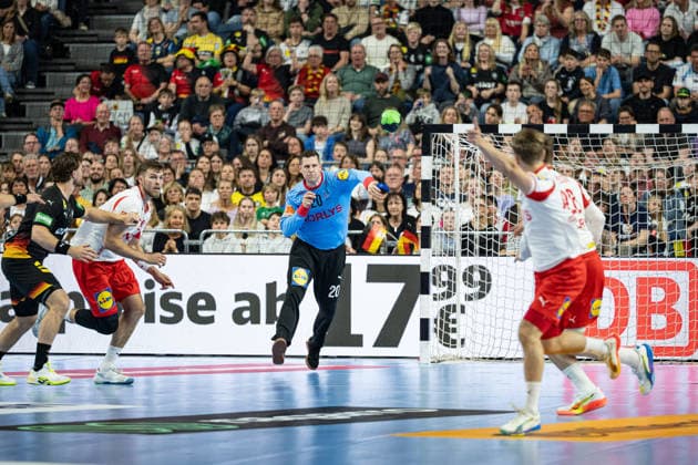 Mens Handball international match, Länderspiel, Nationalmannschaft Germany - Denmark. May 17, 2026 Kevin Moller (Denmark, 20), ; Mens Handball International Match, Germany - Denmark. May 17, 2026 Copyright: xBEAUTIFULxSPORTS Erlhofx