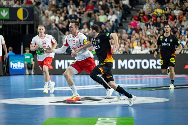 Mens Handball international match, Länderspiel, Nationalmannschaft Germany - Denmark. May 17, 2026 Emil Bergholt (Denmark, 33), 28 Lukas Zerbe (Germany Deutschland, 17), Johannes Golla (Germany Deutschland, 4), ; Mens Handball International Match, Germany - Denmark. May 17, 2026 Copyright: xBEAUTIFULxSPORTS Erlhofx