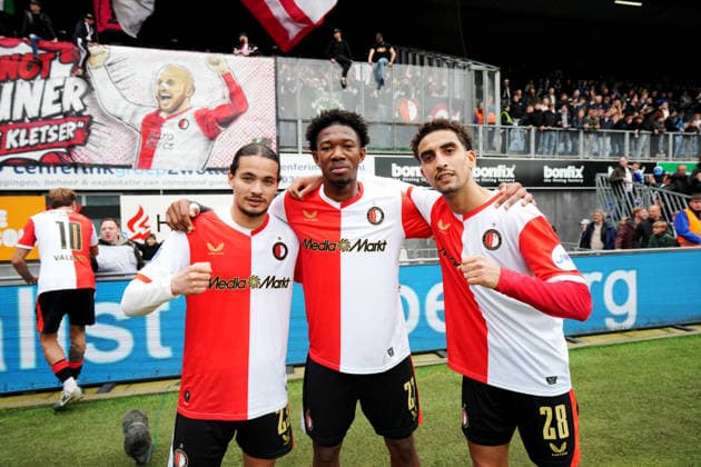 Eredivisie: PEC Zwolle v Feyenoord Rotterdam Zwolle - Anis Hadj Moussa of Feyenoord, Gaoussou Diarra of Feyenoord, Oussama Targhalline of Feyenoord during the thirty-fourth competition round of the 2025 2026 Eredivisie season. The match is set between PEC Zwolle and Feyenoord Rotterdam at Mac3Park Stadion on 17 May 2026 in Zwolle, The Netherlands. Copyright: xYannickxVerhoevenx