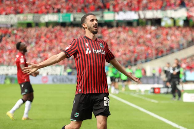 17.05.2026, xtgx, Fussball 2.Bundesliga, Hannover 96 - 1.FC Nürnberg v.l. Torjubel nach dem Tor zum celebrating the goal celebrate 2:1 durch Waniss Taibi (Hannover 96) (DFL DFB REGULATIONS PROHIBIT ANY USE OF PHOTOGRAPHS as IMAGE SEQUENCES and or QUASI-VIDEO) Hannover