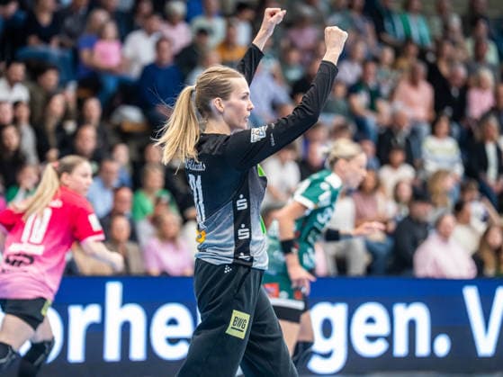 Sofie Kruggel (SV Union Halle-Neustadt, 31) ballt die Jubelfaeuste, Frisch Auf Goeppingen vs. SV Union Halle-Neustadt, Handball, 1. Bundesliga, Spielzeit 2025 2026, 17.05.2026 Frisch Auf Goeppingen vs. SV Union Halle-Neustadt, Handball, 1. Bundesliga, Spielzeit 2025 2026, 17.05.2026 Goeppingen Copyright: xMichaelxSchmidt Eibner-Pressefotx EP_MST